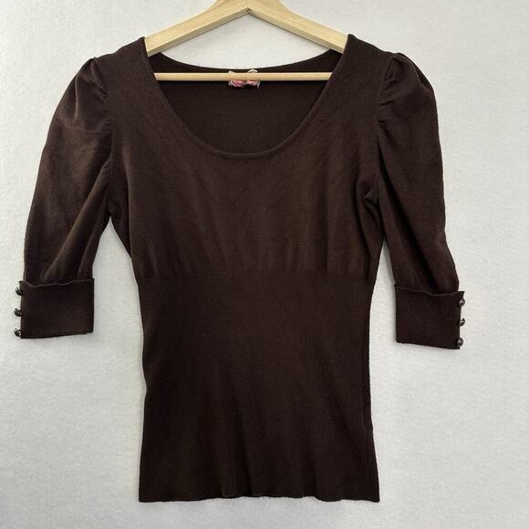 Vtg Derek Heart Top Womens Medium Brown Ribbed Scoop Neck Slim Fit Y2K - Picture 1 of 10